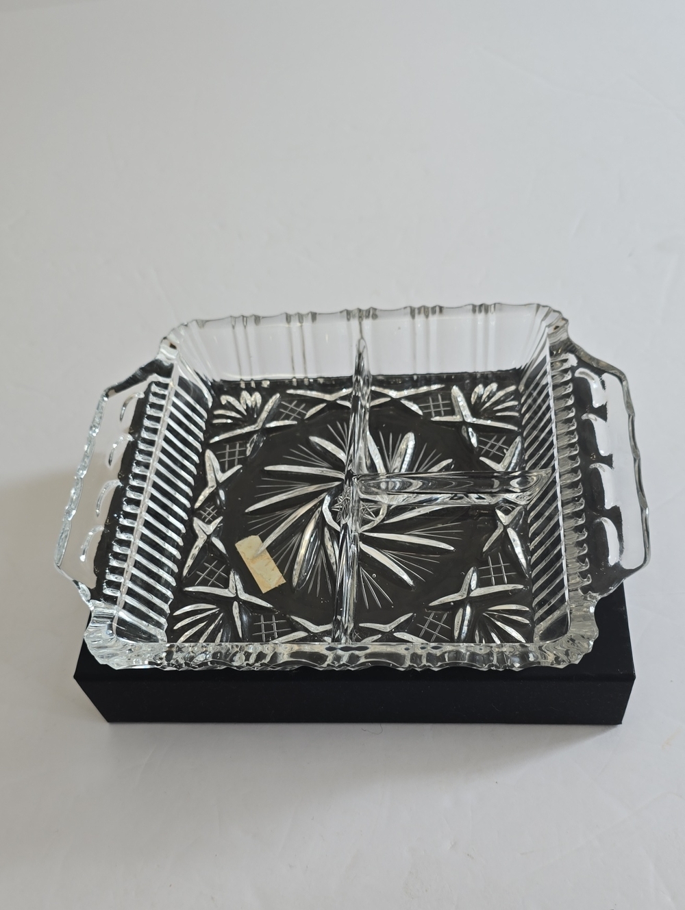 Vintaga Irena Lead Crystal 3 Section Divided Relish Tray With Handles Poland